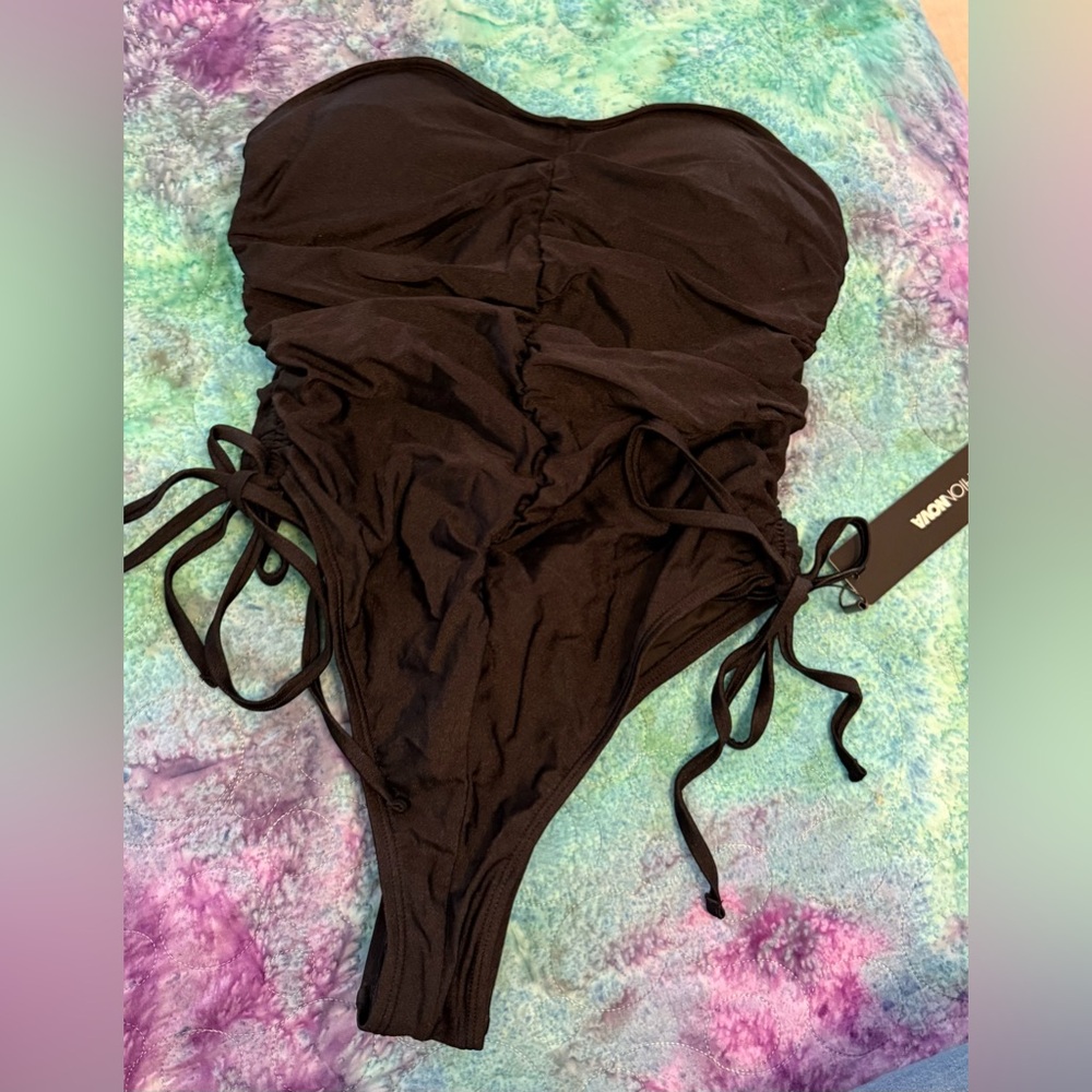 NWT Black Strapless Cheeky One Piece Swimsuit